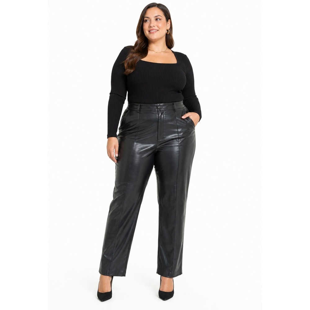 Marc New York Faux Leather Pants Women 16 Black Seamed Straight Leg Trousers
